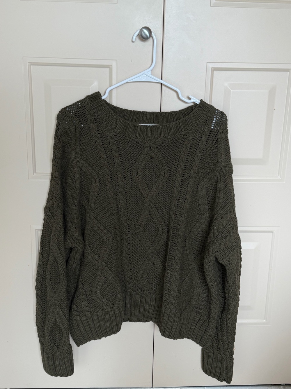 Princess Polly Olive Green Cable Knit Crewneck Sweater